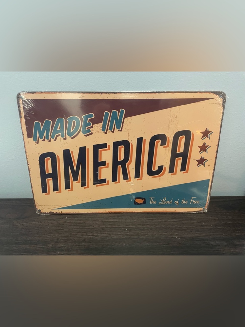 Made in America Vintage-Style Wall Sign - Blue, Cream & Orange ⭐️2 for 15⭐️